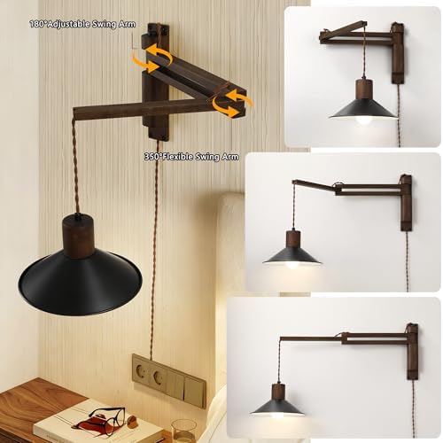 maesta Plug-in Wood Swing Arm Wall Sconce