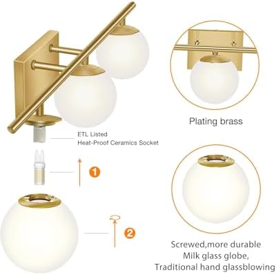 Brushed Brass Bathroom Vanity Light fixtures,24‘’ 3 Lights Modern
