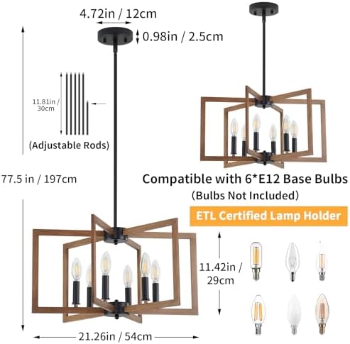 6-Light Farmhouse Metal Industrial Chandelier