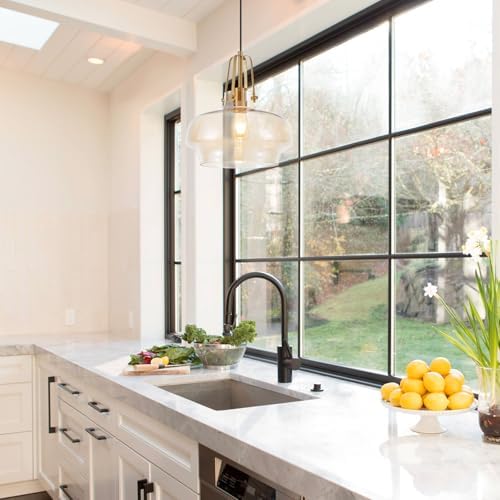 13" Amber Glass Industrial Pendant Light