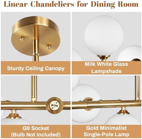 Gold 12-Light Linear Dining Room Chandelier