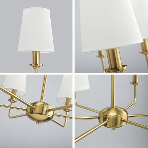 6-Light Brushed Gold Chandelier, Fabric Shades