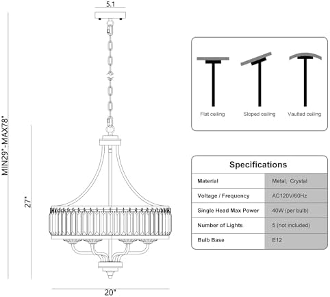 Modern Black 5-Light Crystal Chandelier
