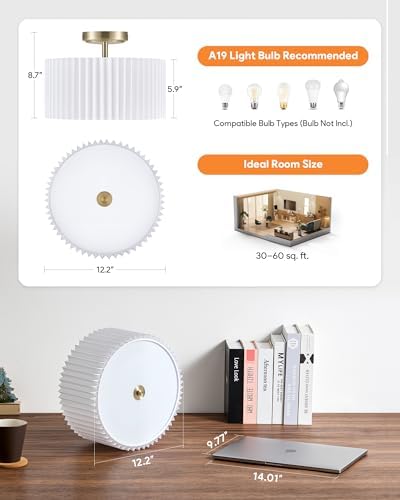 VONLUCE 12.2" 2-Light Semi Flush Mount Ceiling Light