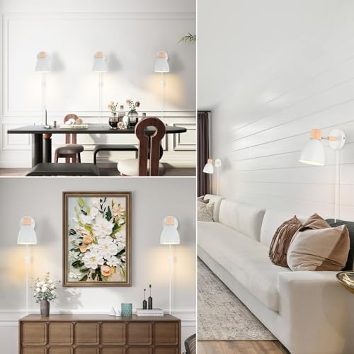 White Swing Arm Wall Sconces, Set of Two