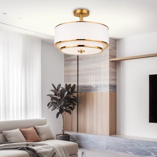 Edwarmlux 3-Light Semi Flush Mount Ceiling Light, Brushed Gold