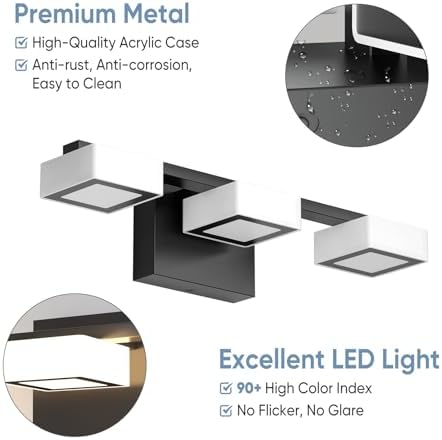 3-Light Matte Black LED Bathroom Vanity Light