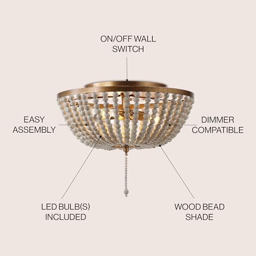 JONATHAN Y Allison 15" Wood Beaded Flush Mount