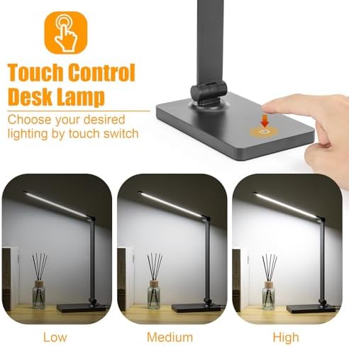 DWEPTU Rechargeable Desk Lamp, Adjustable, 3 Brightness, USB Charging