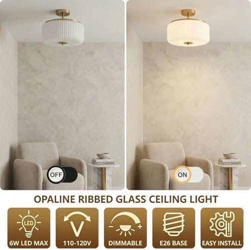 3-Light Gold Semi Flush Mount Ceiling Light