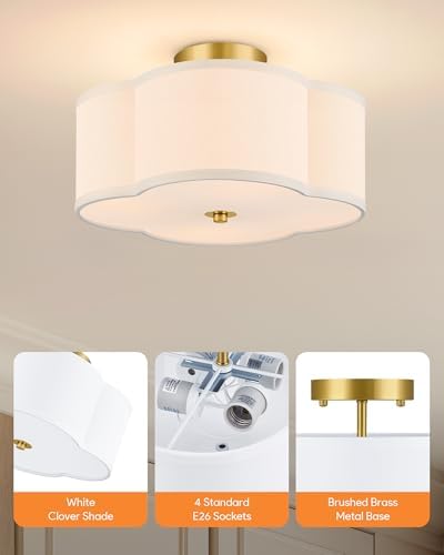 VONLUCE 12.8" 4-Light Drum Semi Flush Mount Ceiling Light