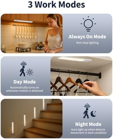 3-Pack 12 Inch Rechargeable Motion Sensor Under Cabinet Lights