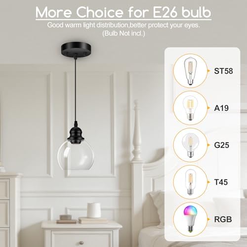 Black Glass Pendant Light, 71-Inch Adjustable Hanging Lamp