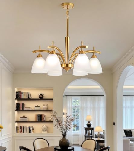 Q&S Antique Brass Gold 6-Light Chandelier