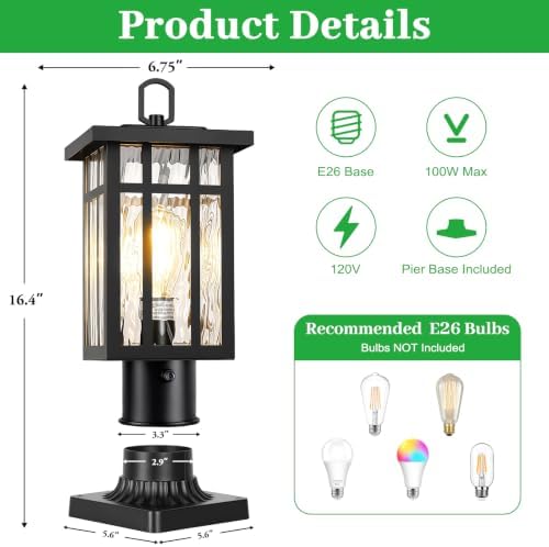 BesLowe Dusk to Dawn Outdoor Post Light, Hardwired