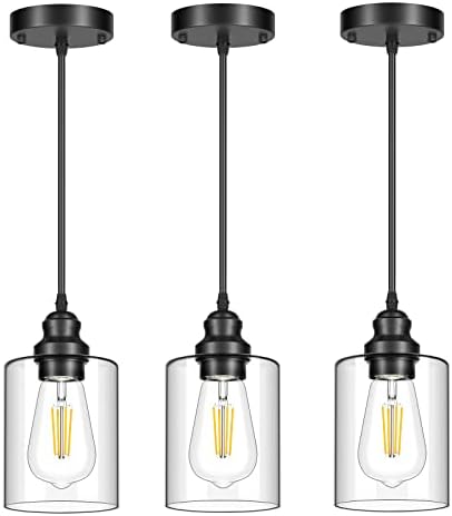 Licperron 3-Pack Black Pendant Lights, Clear Glass Shade