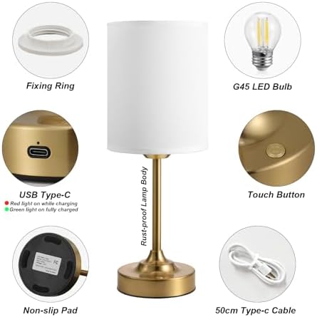 Rechargeable Table Lamp, Brass, 1 Pack
