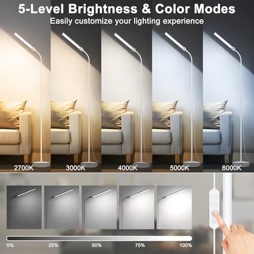 White Floor Lamp, 18W/2000LM LED, Adjustable Gooseneck