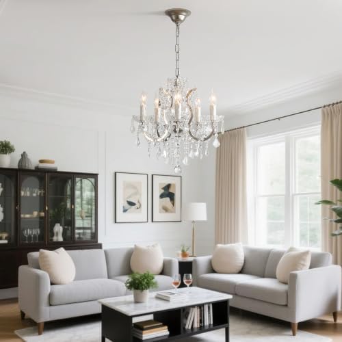 17" Brushed Nickel 5-Light Crystal Chandelier
