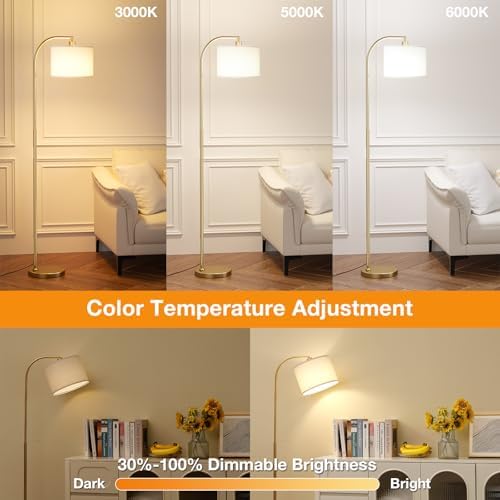 Ambimall Arc Floor Lamp with Remote, Gold