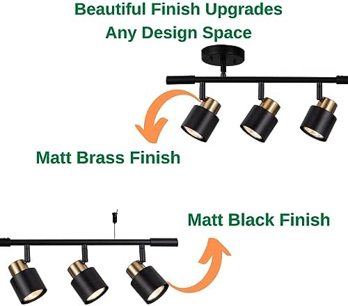 6 Light Track Lighting Kit, Matt Black Brass Finish Adjustable Height
