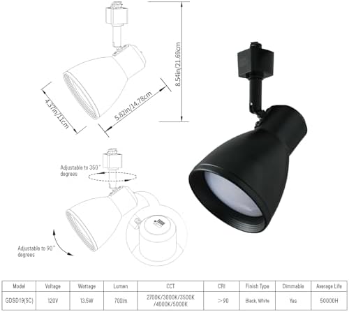mirrea 6-Pack H-Type LED Track Lighting Heads, Black