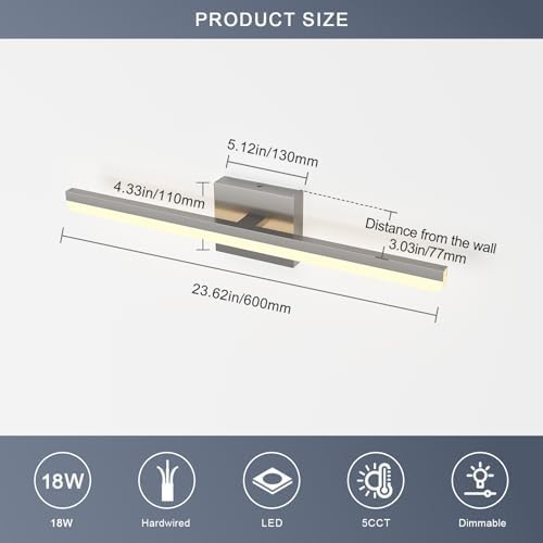 24 Inch 18W Brushed Nickel LED Bathroom Vanity Light