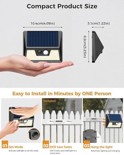 Vighep 4 Pack Solar Fence Lights, Motion Sensor