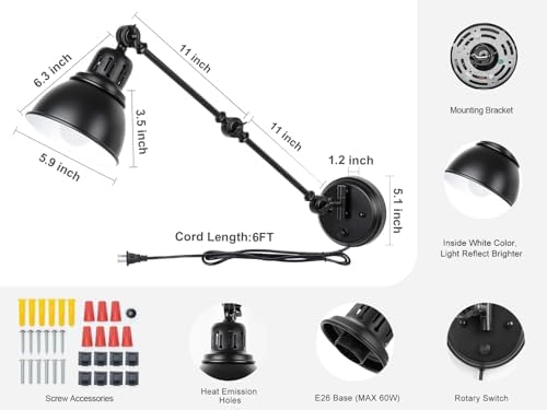 GOODATE Black Swing Arm Wall Sconces, 2 Pack