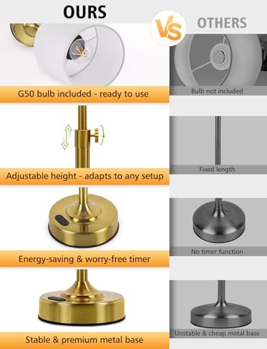 Yochoice Height Adjustable Rechargeable Gold Table Lamp