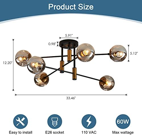 6-Light Black and Gold Sputnik Ceiling Chandelier