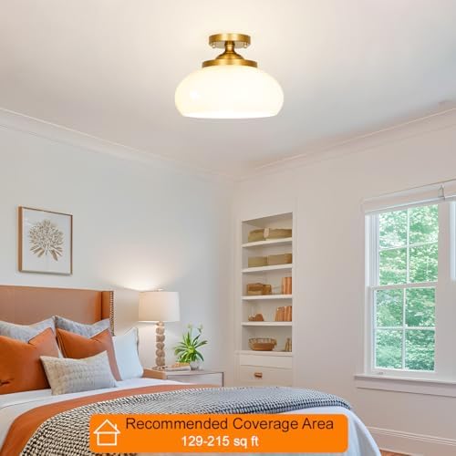 Mid-Century Gold 12 Inch 3-Light Semi Flush Mount Ceiling Light