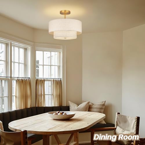 18 Inch Dual Drum Semi Flush Mount Ceiling Light, Gold