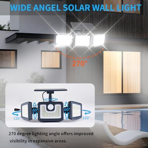Solar Motion Sensor Lights, 312 LED, 3-Head Adjustable