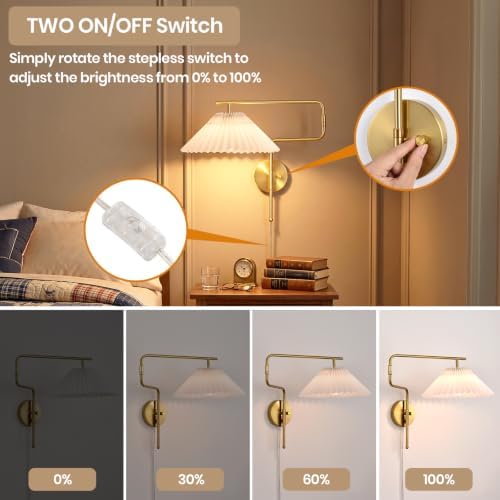 Farmhouse Plug-in Swing Arm Wall Sconces, Set of 2
