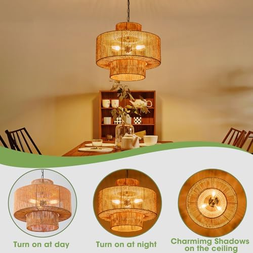 19.7 Inch 3-Light Rattan Pendant Light