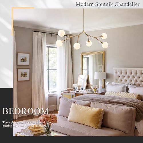 Modern 6 Lights Sputnik Chandelier for Dining Room L45in Gold Pendant