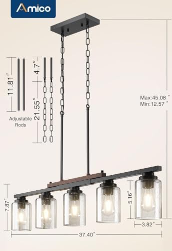 Amico 5-Light Dining Room Chandelier, Seeded Glass