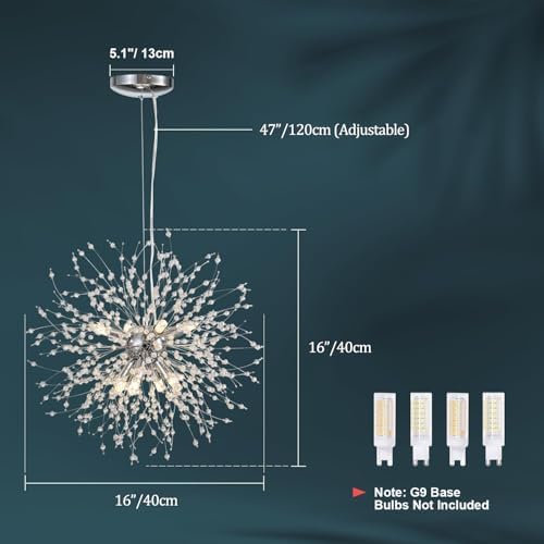 SineRise Modern 8-Light Crystal Chandelier, Chrome