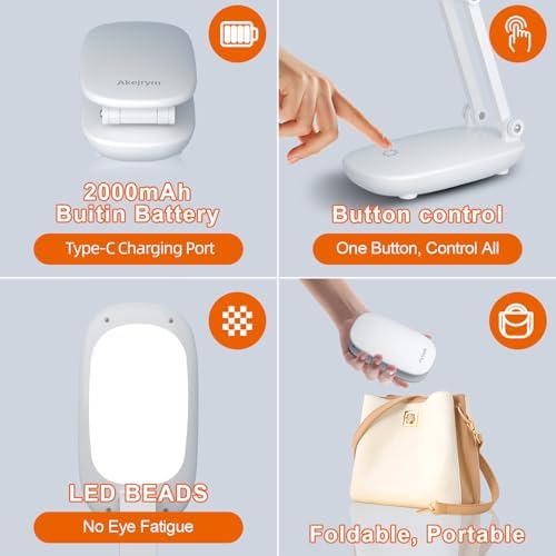Akejrym White Foldable Rechargeable Desk Lamp