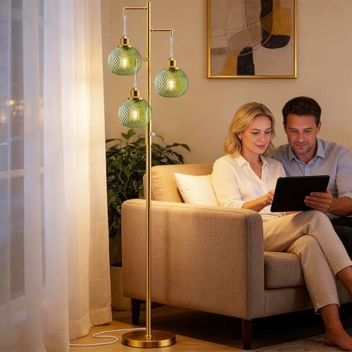 Modern Glass Floor Lamp, 3-Light Standing Lamp, Green