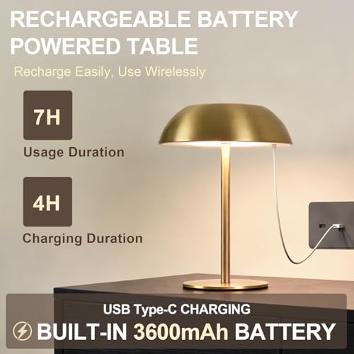 Small Rechargeable Cordless LED Table Lamp, Gold