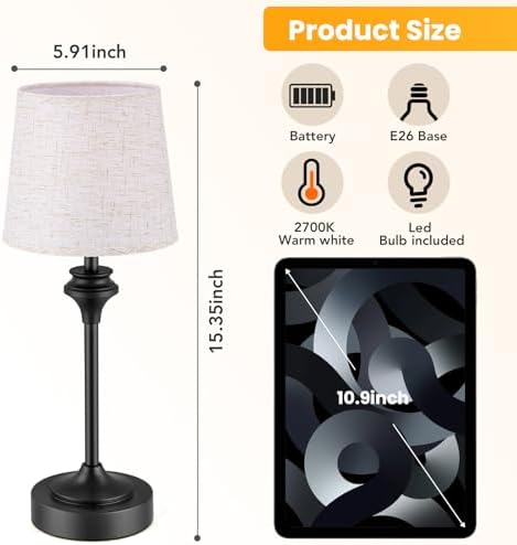 NIORSUN Portables Cordless Table Lamp,Flaxen Fabric Shade Battery