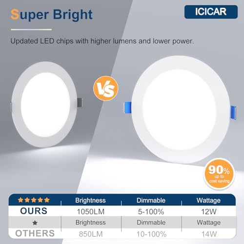 12 Pack 6 Inch Dimmable LED Recessed Ceiling Lights