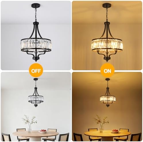 15.75" Modern Black Crystal Chandelier, 3-Light