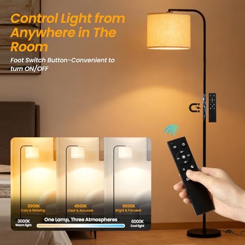 Arc Floor Lamp with Remote, Dimmable, Black