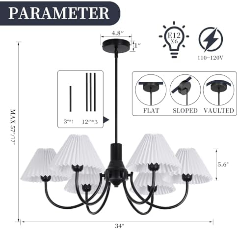 6-Light Modern Black Industrial Farmhouse Chandelier