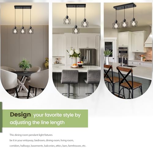 3-Light Black Hanging Pendant Light Fixture