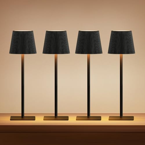 LUTEC 4 Pack Cordless Table Lamps, 6000mAh, Black