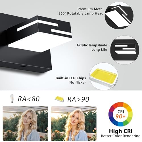 22-inch Matte Black 3-Light LED Vanity Light